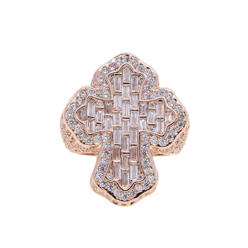 Anillo Cruz Rose Full Ice