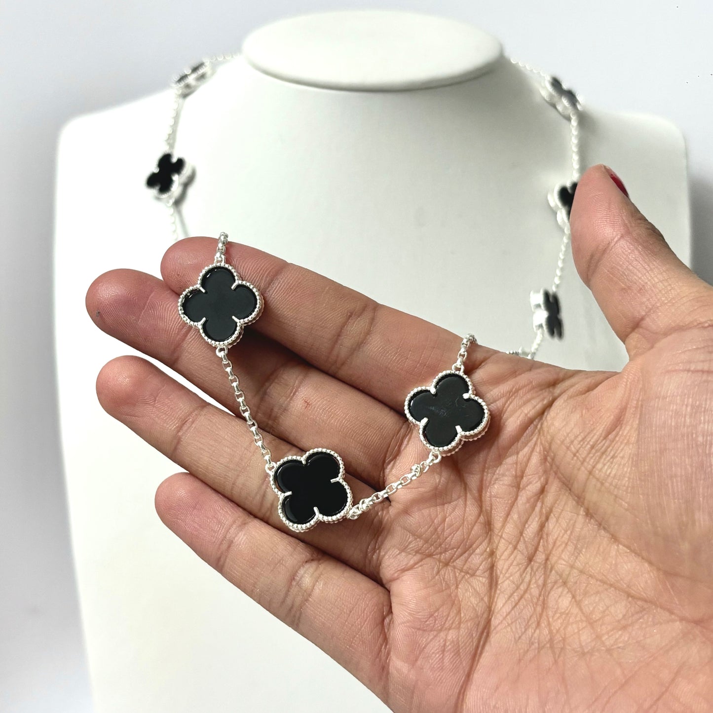 Cadena Trébol Black Silver