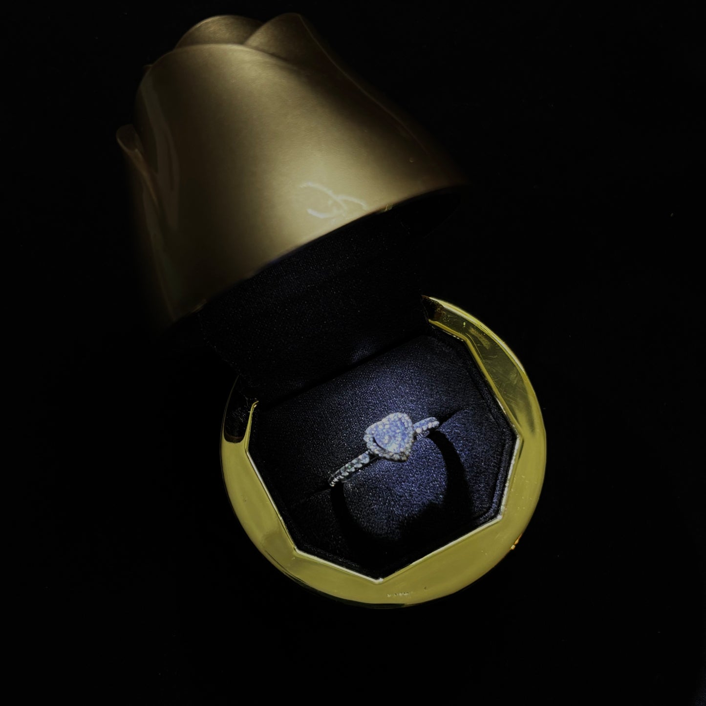 Anillo con estuche de rosa led